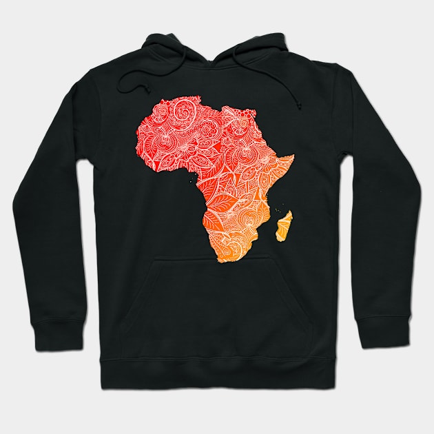 Colorful mandala art map of Africa with text in red and orange Hoodie by Happy Citizen